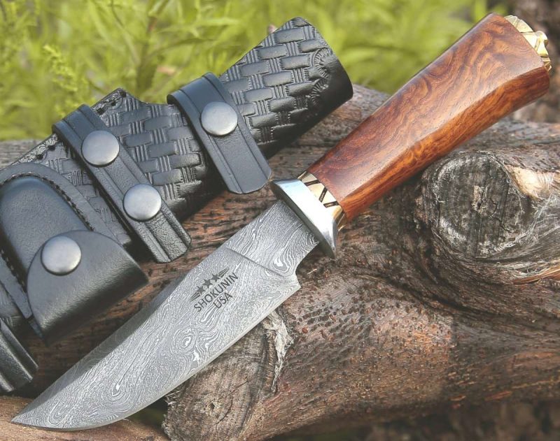 shokunin usa utility knife holy defender damascus hunting knife with exotic rose wood handle 41588796621013