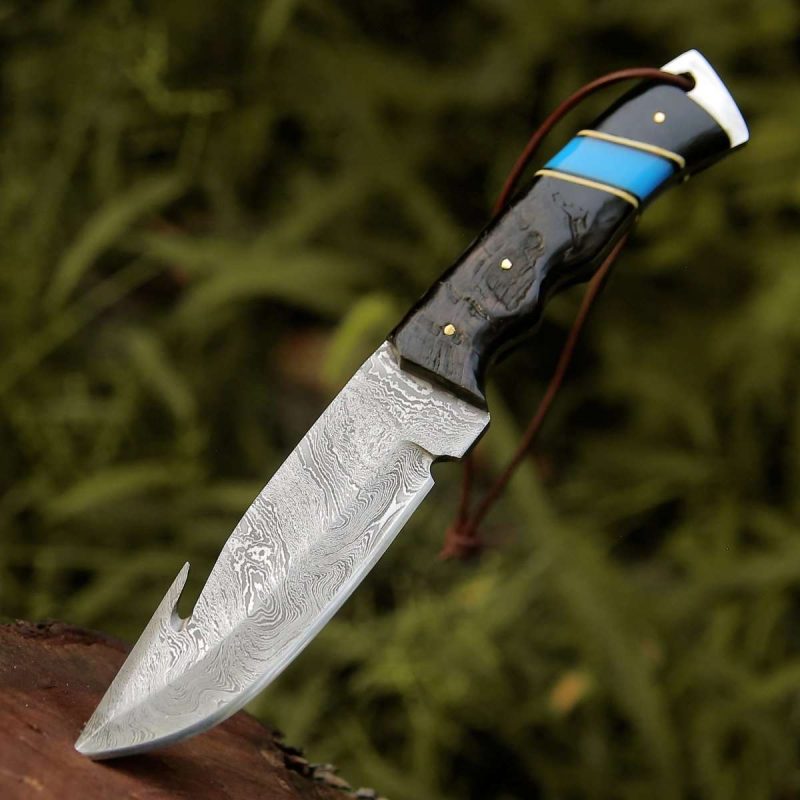 shokunin usa utility knife inferno damascus steel knife with ram horn turquoise handle 41588787085525