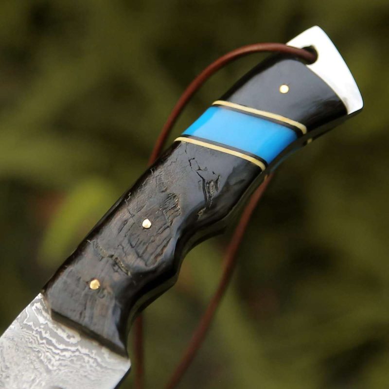 shokunin usa utility knife inferno damascus steel knife with ram horn turquoise handle 41588796653781