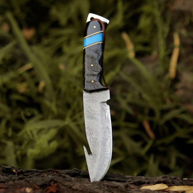 shokunin usa utility knife inferno damascus steel knife with ram horn turquoise handle 41588799799509