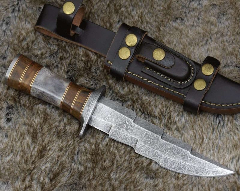 shokunin usa utility knife kris damascus hunting bowie knife with exotic rose wood bone handle 41588799209685