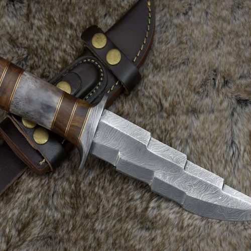 shokunin usa utility knife kris damascus hunting bowie knife with exotic rose wood bone handle 41588799701205