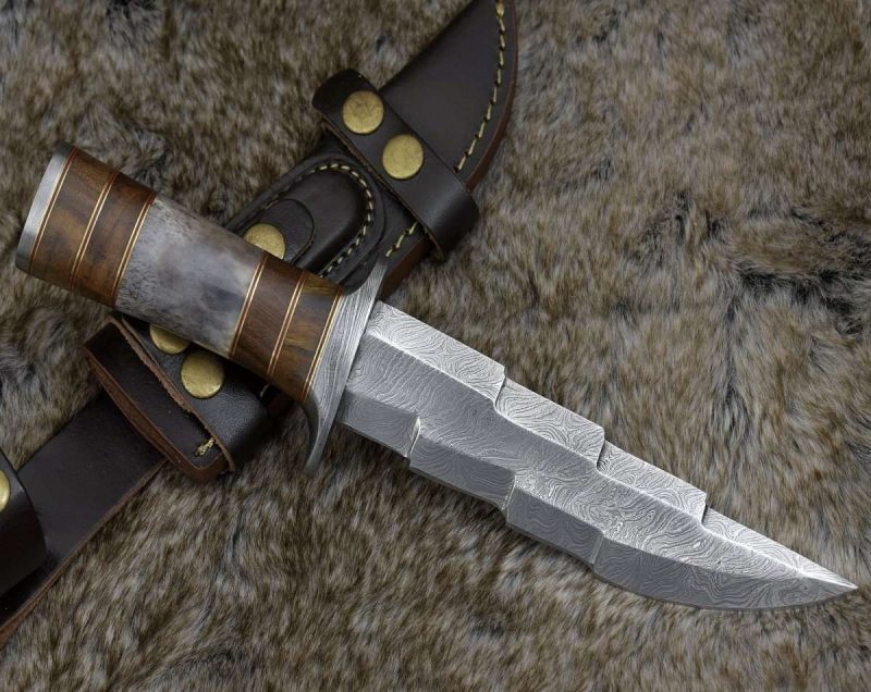 shokunin usa utility knife kris damascus hunting bowie knife with exotic rose wood bone handle 41588799701205