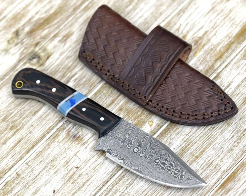 shokunin usa utility knife mangler damascus skinnig knife with exotic wenge wood turquoise handle 41588793704661