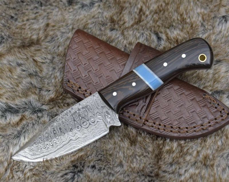 shokunin usa utility knife mangler damascus skinnig knife with exotic wenge wood turquoise handle 41588793966805