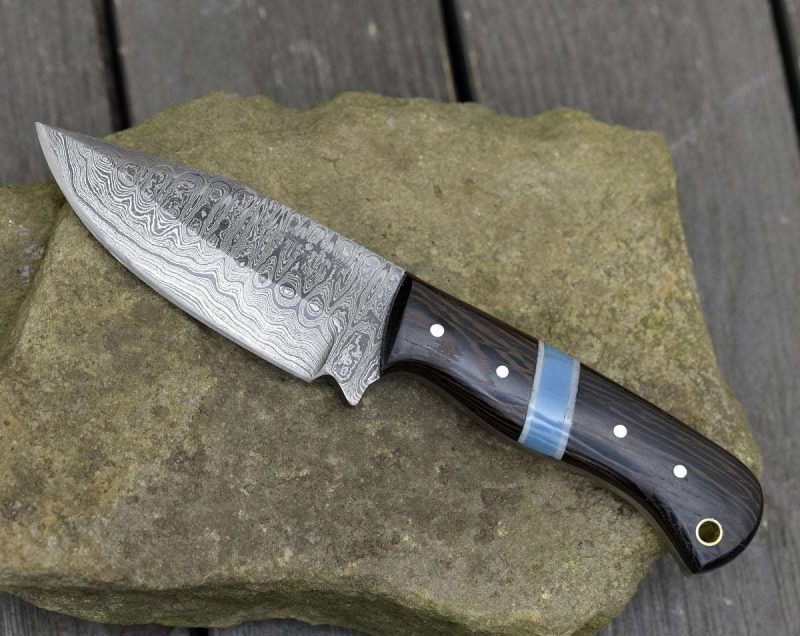 shokunin usa utility knife mangler damascus skinnig knife with exotic wenge wood turquoise handle 41588794622165