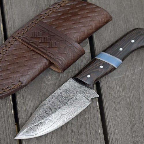 shokunin usa utility knife mangler damascus skinnig knife with exotic wenge wood turquoise handle 41588800323797