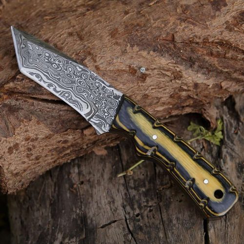 shokunin usa utility knife marauder damascus tanto knife with pakkawood handle 41588794196181