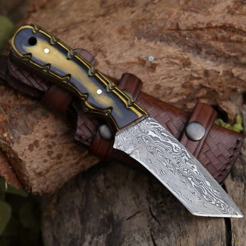 shokunin usa utility knife marauder damascus tanto knife with pakkawood handle 41588795343061