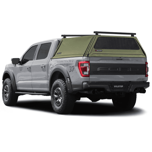 wildtop soft camper shell front rear windows 2015 2020 military green wildtop soft truck cap for 2015 2023 ford f150 5 5 ft bed 67 1 in 42363949416661