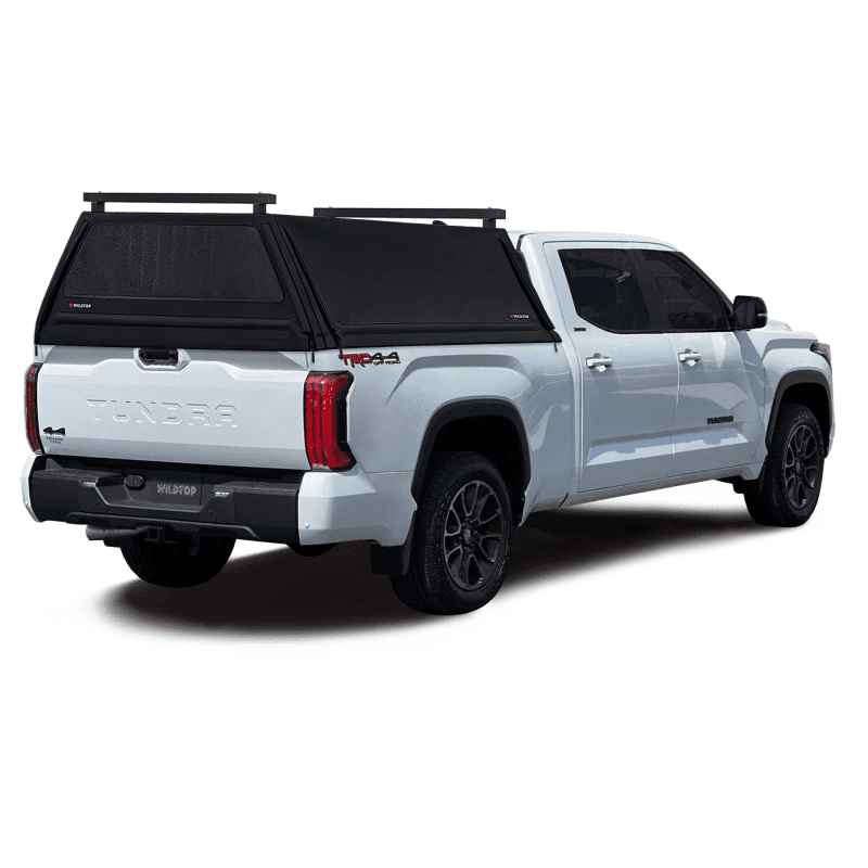 wildtop soft camper shell front rear windows black wildtop soft truck cap for 2022 current toyota tundra 6 5ft bed 77 6 in 42363956986069