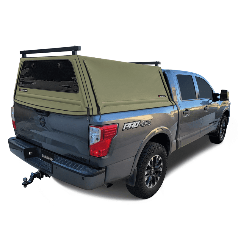 wildtop soft camper shell front rear windows military green wildtop nissan titan soft truck cap 2017 current 5 5 bed 67 0 in 42363992899797