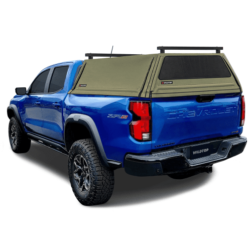 wildtop soft camper shell front rear windows military green wildtop soft top for 2023 current gen 3 chevrolet colorado 5 2 bed 61 7 in 42363991982293