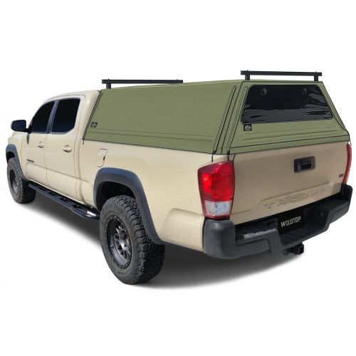 wildtop soft camper shell front rear windows military green wildtop soft truck cap for 2015 2023 3rd gen toyota tacoma 6ft bed 73 7 in 42363975794901