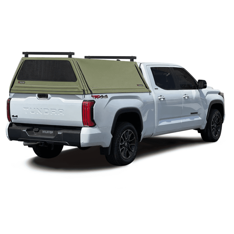 wildtop soft camper shell front rear windows military green wildtop soft truck cap for 2022 current toyota tundra 6 5ft bed 77 6 in 42363957051605