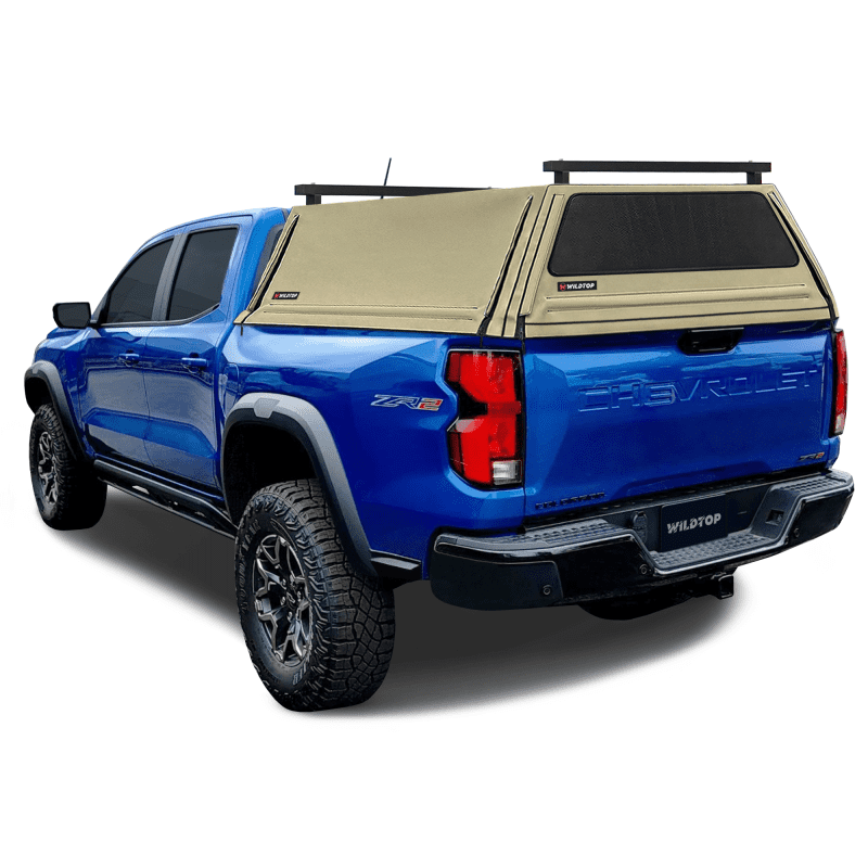 wildtop soft camper shell front rear windows tan wildtop soft top for 2023 current gen 3 chevrolet colorado 5 2 bed 61 7 in 42363992047829