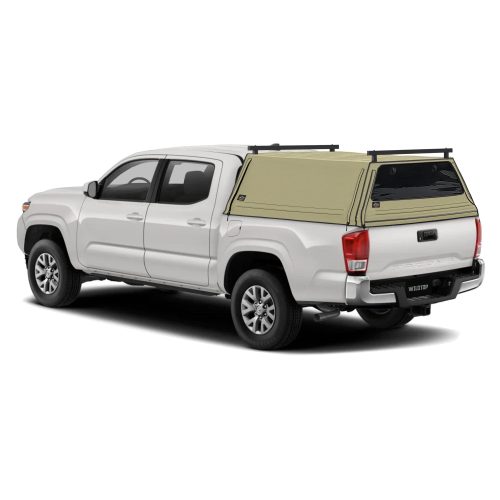 wildtop soft camper shell front rear windows tan wildtop soft truck cap for 2015 2023 3rd gen toyota tacoma 5ft bed 60 5 in 42363973533909