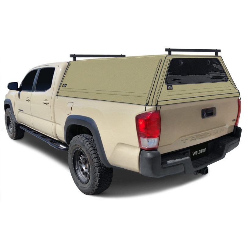 wildtop soft camper shell front rear windows tan wildtop soft truck cap for 2015 2023 3rd gen toyota tacoma 6ft bed 73 7 in 42363975893205