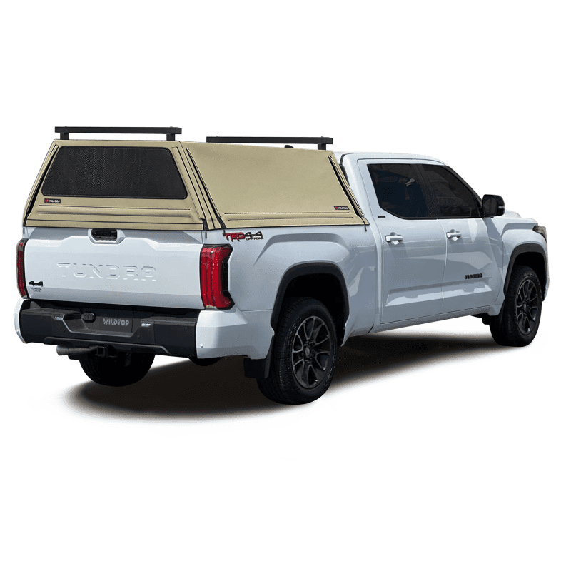 wildtop soft camper shell front rear windows tan wildtop soft truck cap for 2022 current toyota tundra 6 5ft bed 77 6 in 42363957117141