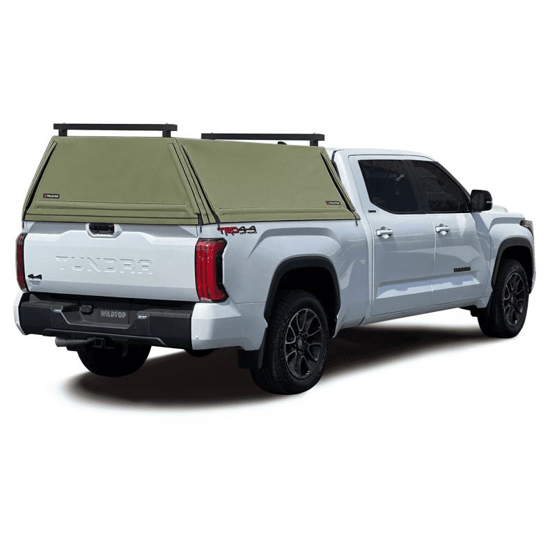 wildtop soft camper shell no windows military green wildtop soft truck cap for 2022 current toyota tundra 6 5ft bed 77 6 in 42363957018837