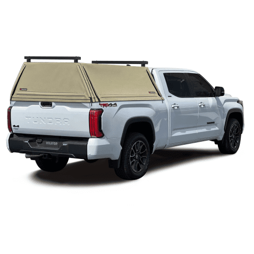 wildtop soft camper shell no windows tan wildtop soft truck cap for 2022 current toyota tundra 6 5ft bed 77 6 in 42363957084373